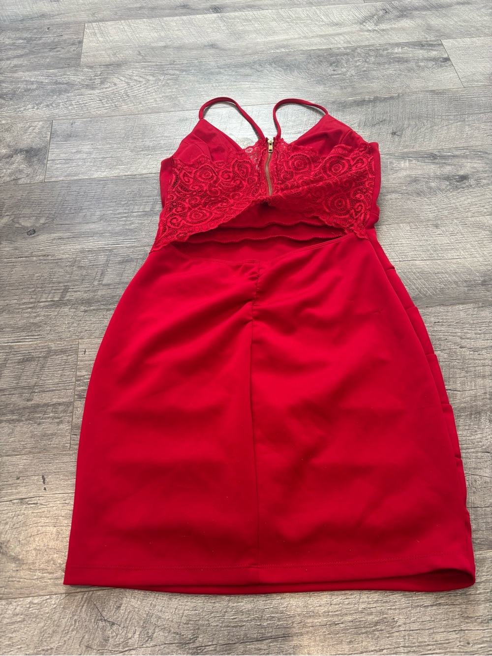 Emerald Sundae Red Lace V-Neck Strappy Bodycon Mini Dress Zipper Women's L - Picture 8 of 9